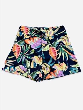 SHEIN Navy Tropical Floral Print High-Rise Shorts